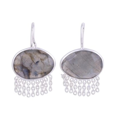 Labradorite dangle earrings, 'Mesmerizing Shadows' - Labradorite and Sterling Silver Dangle earrings with Chains
