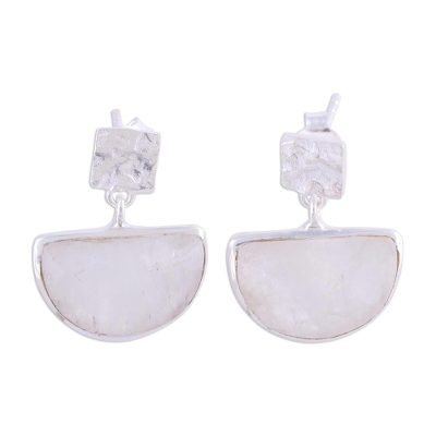 Rose quartz dangle earrings, 'Blushing Goddess' - Handcrafted Rose Quartz and Sterling Silver Dangle Earrings