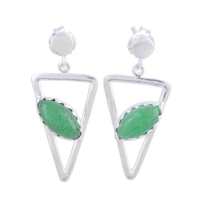 Aventurine dangle earrings, 'Triangulation in Green' - Aventurine and Sterling Silver Post Dangle Earrings