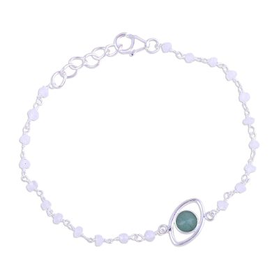 Aventurine and rainbow moonstone pendant bracelet, 'All Eyes on You' - Aventurine and Rainbow Moonstone Silver Link Bracelet