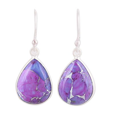 Sterling silver dangle earrings, 'Purple Obsession' - Purple Composite Turquoise Teardrop Shaped Earrings