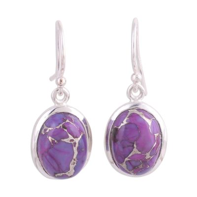 Sterling silver dangle earrings, 'Purple Magnetism' - Oval Purple Composite Turquoise Dangle Earrings