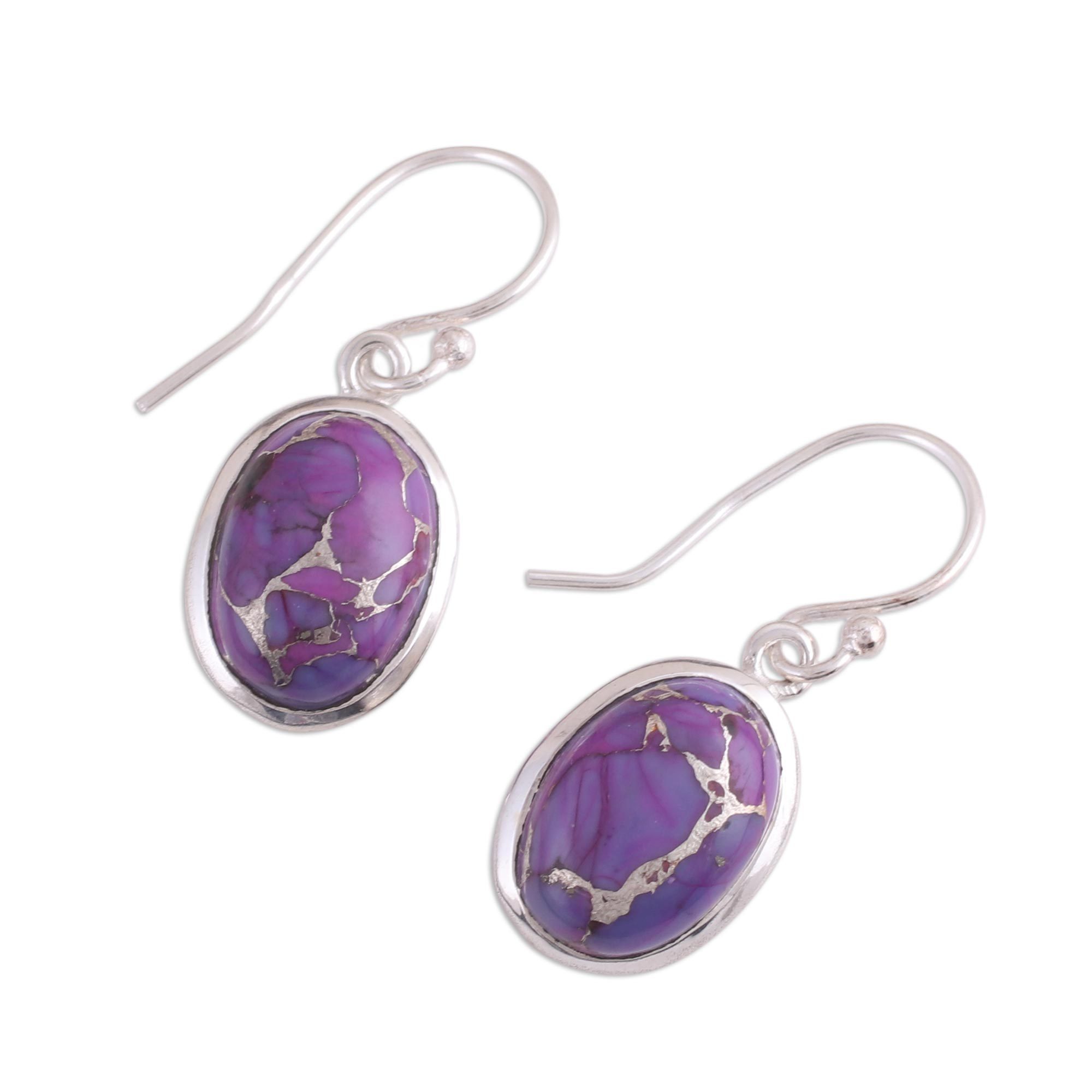 Oval Purple Composite Turquoise Dangle Earrings Purple NOVICA