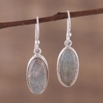Labradorite dangle earrings, 'Mystical Ways' - Labradorite Cabochon Dangle Earrings from India