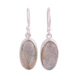 Labradorite dangle earrings, 'Mystical Ways' - Labradorite Cabochon Dangle Earrings from India