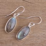 Labradorite dangle earrings, 'Mystical Ways' - Labradorite Cabochon Dangle Earrings from India