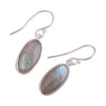 Labradorite dangle earrings, 'Mystical Ways' - Labradorite Cabochon Dangle Earrings from India