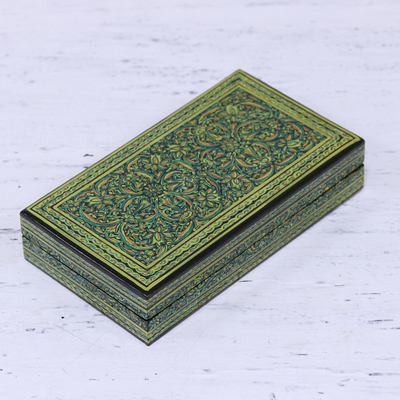 Wood decorative box, 'Kashmir Garden' - Hand Painted Wood and Papier Mache Decorative Box