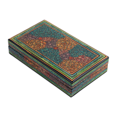 Wood decorative box, 'Kashmir Forest' - Papier Mache on Wood Decorative Trinket Box