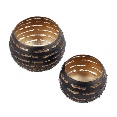 Pair of Handcrafted Steel Tealight Holders from India