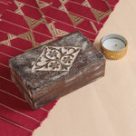 Wood decorative box, 'Blossoming Rhombus' - Handcrafted Floral Mango Wood Decorative Box from India