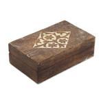 Wood decorative box, 'Blossoming Rhombus' - Handcrafted Floral Mango Wood Decorative Box from India