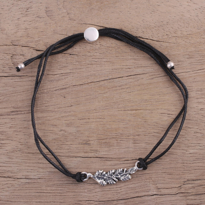 Artisan Leaf Theme Black Cord Bracelet with Sterling Silver - Black ...