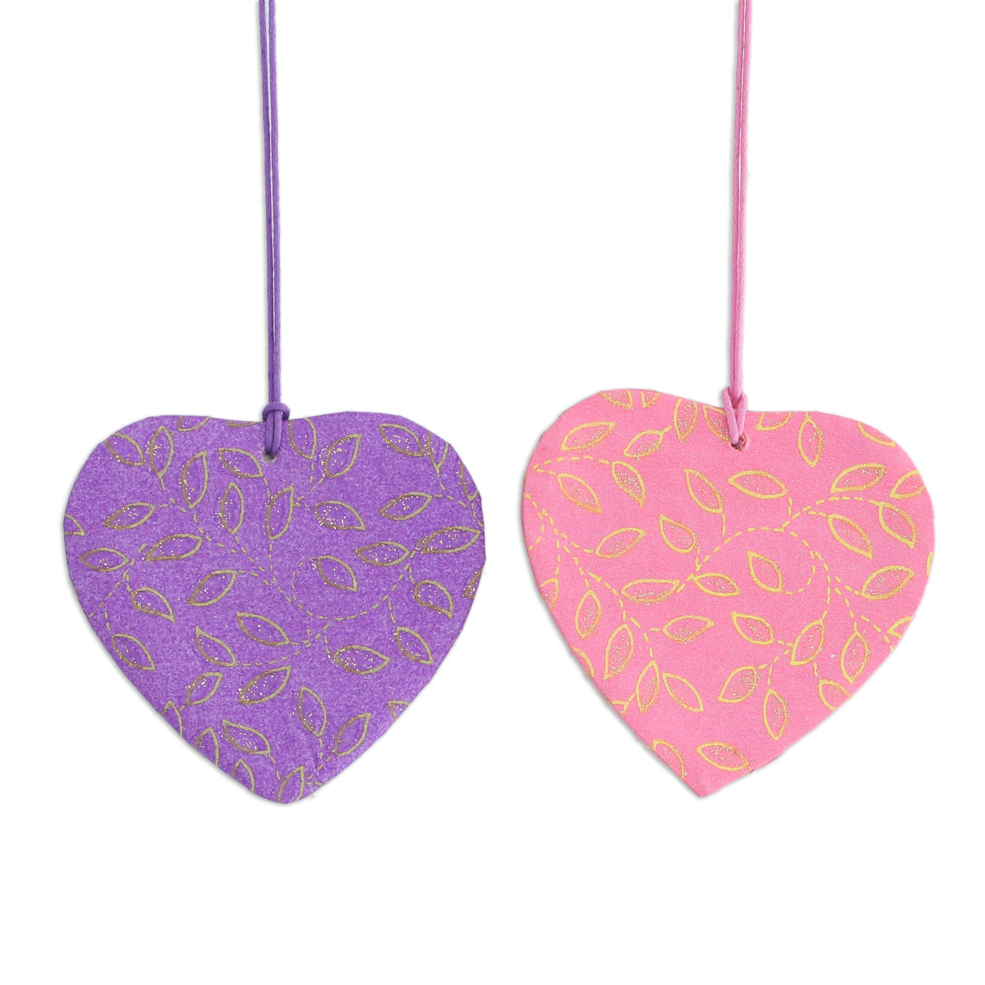 Set of Six Handcrafted Heart-Shaped Ornaments from India - Leafy Hearts ...