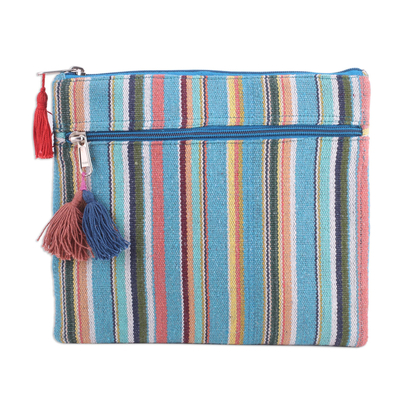 Multicolored Striped Hand Woven Cotton Cosmetic Bag