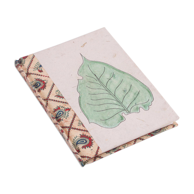 diario de papel hecho a mano - Diario de papel con temática de hojas hecho a mano de la India