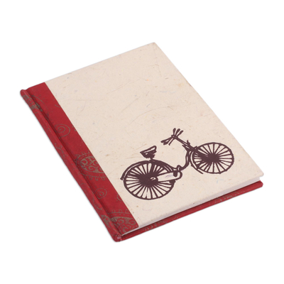 Handmade paper journal, 'Bicycle Trip' - Handcrafted Bicycle Design Paper Journal from India
