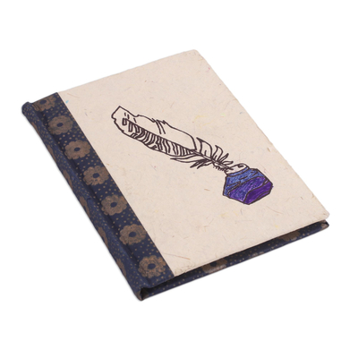 Handmade paper journal, 'Antique Letter' - Handcrafted Inkwell Design Paper Journal from India