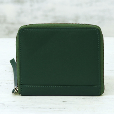 Leather wristlet, 'Woodland Moss' - Green leather Wristlet Wallet Handmade in India