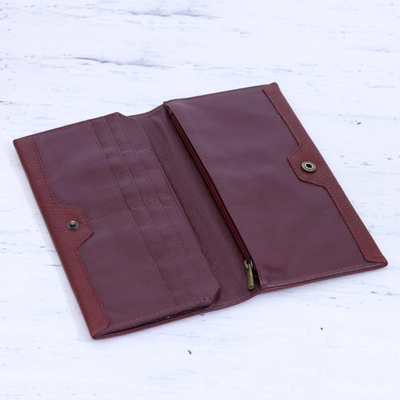 Leather wallet, 'Stylish Allure' - Handmade Leather Wallet in Mahogany from India