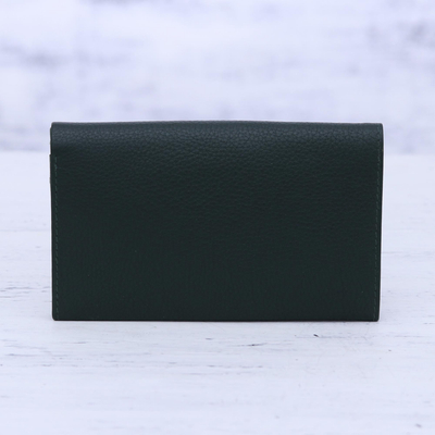 Leather wallet, 'Forest Grandeur' - Ivy Green Pebbled Leather Bi-Fold Wallet from India