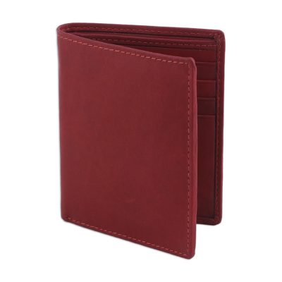 Leather bifold wallet, 'Cosmopolitan Russet' - Men's Leather Bifold Style Wallet in Russet