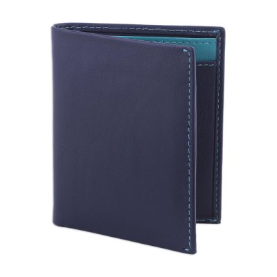 Leather card holder wallet, 'Reliable Blue' - Classic Leather Card Holder Wallet in Blue Leather