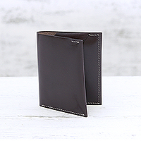 Men's leather card holder wallet, 'Dauntless Brown'