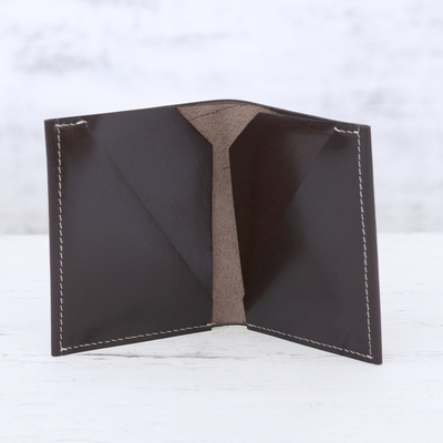 Men's leather card holder wallet, 'Dauntless Brown' - Men's Genuine Brown Leather Card Holder Wallet from India