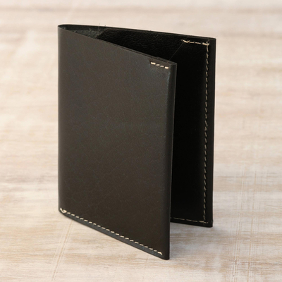 Men's leather card holder wallet, 'Dauntless Black' - Men's Genuine Black Leather Card Holder Wallet from India
