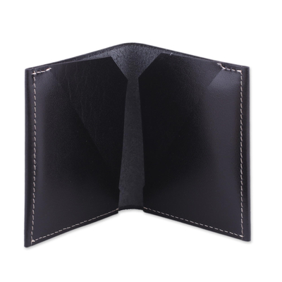 Herren-Geldbörse mit Kartenetui aus Leder - Herren-Geldbörse aus echtem schwarzem Leder mit Kartenetui aus Indien