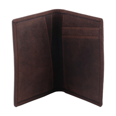 Leather card holder wallet, 'Enterprising Brown' - Dark Brown Leather Card Holder Bifold Wallet