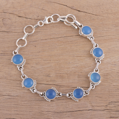 Chalcedony link bracelet, 'Charming Orbs' - Chalcedony and Sterling Silver Link Bracelet from India