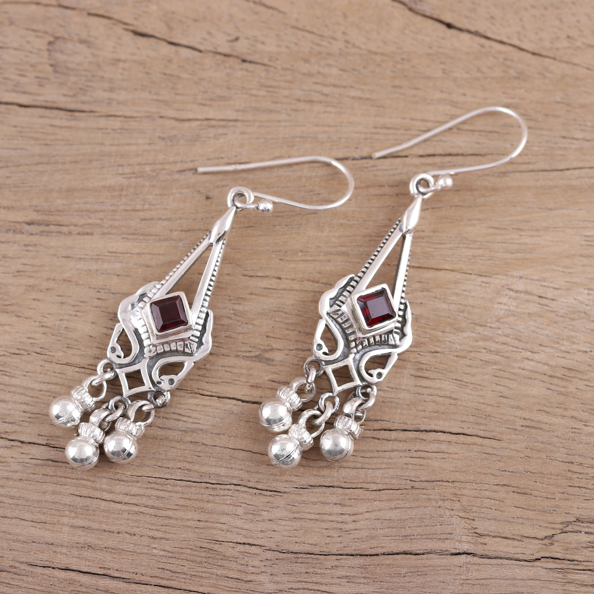 Garnet and Sterling Silver Chandelier Earrings from India - Delightful ...