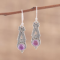 Amethyst dangle earrings, 'Regal Peaks' - Pointed Amethyst Dangle Earrings from India