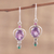 Multi-gemstone dangle earrings, 'Sparkling Allure' - Amethyst Emerald and Ruby Dangle Earrings from India (image 2) thumbail