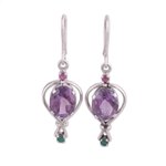 Multi-gemstone dangle earrings, 'Sparkling Allure' - Amethyst Emerald and Ruby Dangle Earrings from India