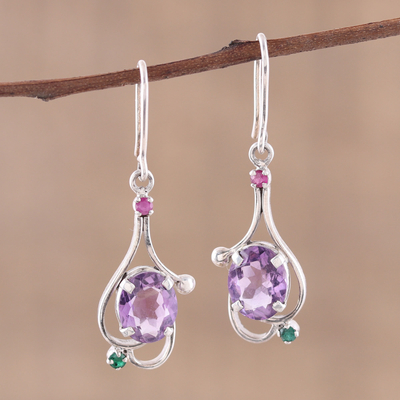 Multi-gemstone dangle earrings, 'Alluring Glisten' - Multi-Gemstone Dangle Earrings from India