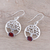 Garnet dangle earrings, 'Corona Trees' - Tree-Shaped Garnet and Silver Dangle Earrings from India
