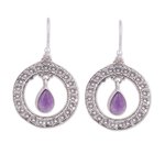 Amethyst dangle earrings, 'Floral Loop in Purple' - Amethyst and Sterling Silver Floral Motif Dangle Earrings