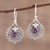 Amethyst dangle earrings, 'Purple Sunbeams' - Indian Amethyst and Sterling Silver Round Dangle Earrings (image 2) thumbail