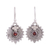 Garnet dangle earrings, 'Scarlet Sunbeams' - Indian Sterling Silver and Garnet Round Dangle Earrings