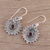 Garnet dangle earrings, 'Scarlet Sunbeams' - Indian Sterling Silver and Garnet Round Dangle Earrings