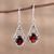 Garnet dangle earrings, 'Scarlet Joy' - Garnet and Emerald Dangle Earrings from India (image 2) thumbail