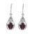 Garnet dangle earrings, 'Scarlet Joy' - Garnet and Emerald Dangle Earrings from India thumbail