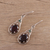 Garnet dangle earrings, 'Scarlet Joy' - Garnet and Emerald Dangle Earrings from India (image 2b) thumbail