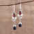 Onyx and garnet dangle earrings, 'Passionate Sparkle' - Leaf Motif Onyx and Garnet Dangle Earrings form India (image 2) thumbail