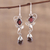 Smoky quartz and garnet dangle earrings, 'Dusk Romance' - Leaf Motif Smoky Quartz and Garnet Earrings from India (image 2) thumbail