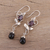 Smoky quartz and garnet dangle earrings, 'Dusk Romance' - Leaf Motif Smoky Quartz and Garnet Earrings from India (image 2b) thumbail