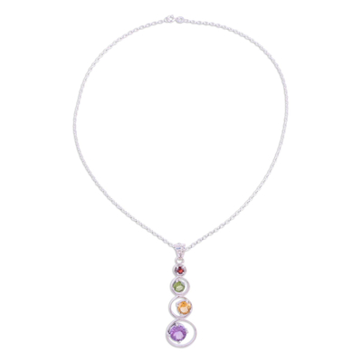 Multi-gemstone pendant necklace, 'Rainbow Palette' - Handmade Multi-Gemstone Pendant Necklace from India